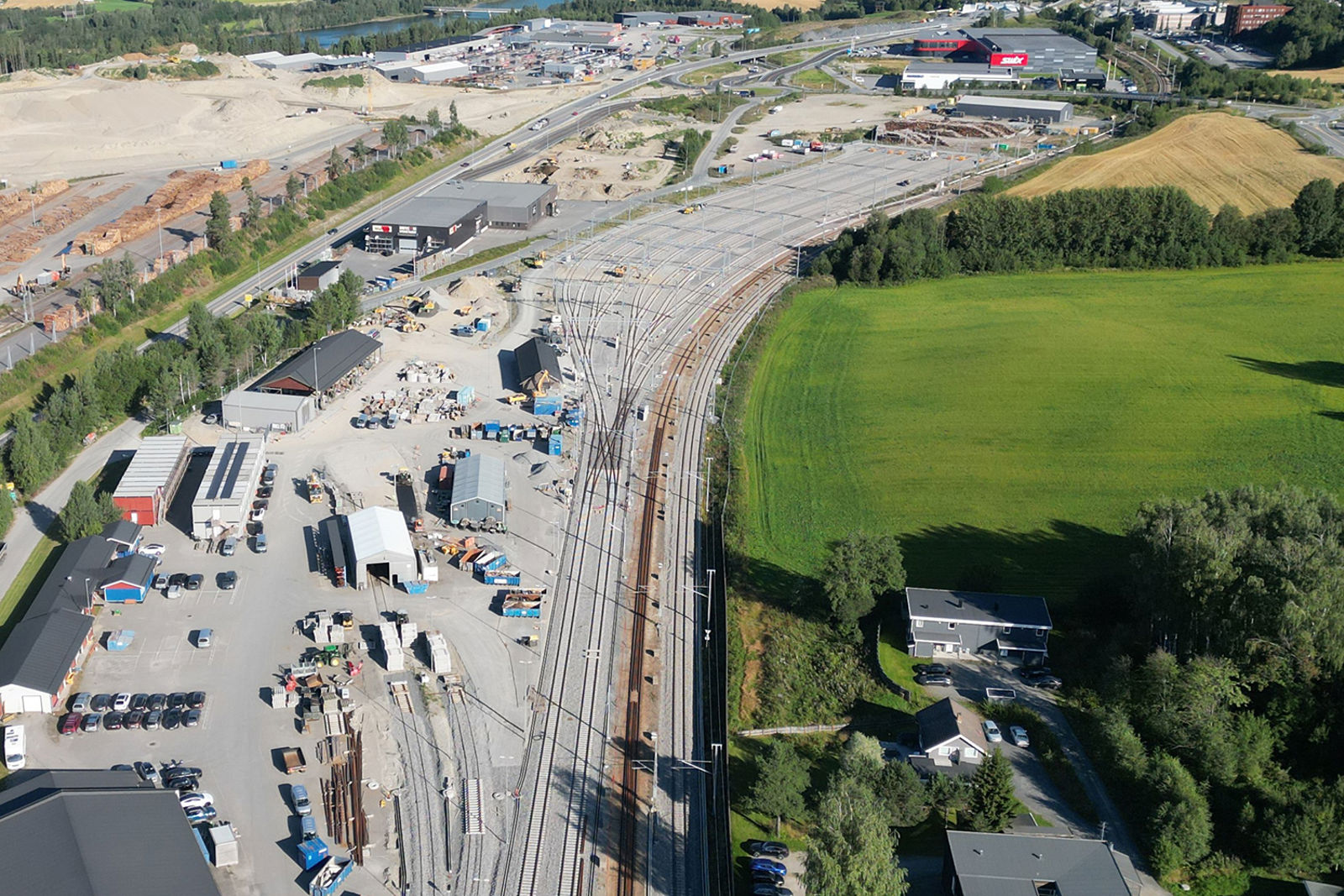 Dronefoto av sporområdet.