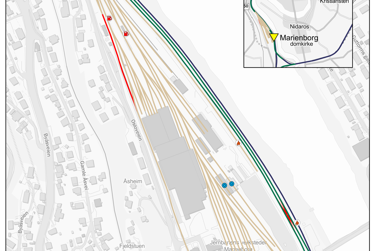 Overview of the stabling facility. Map.