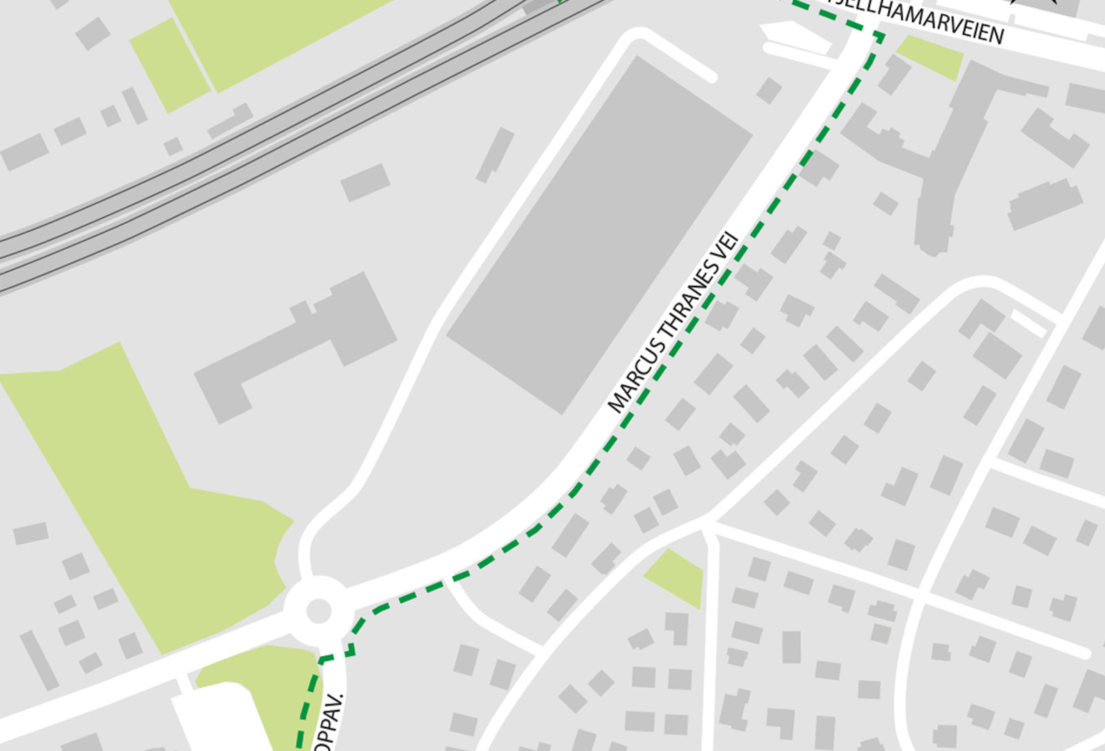 Rail replacement service departs from bus stop Fjellsrud skole located in Kloppaveien.