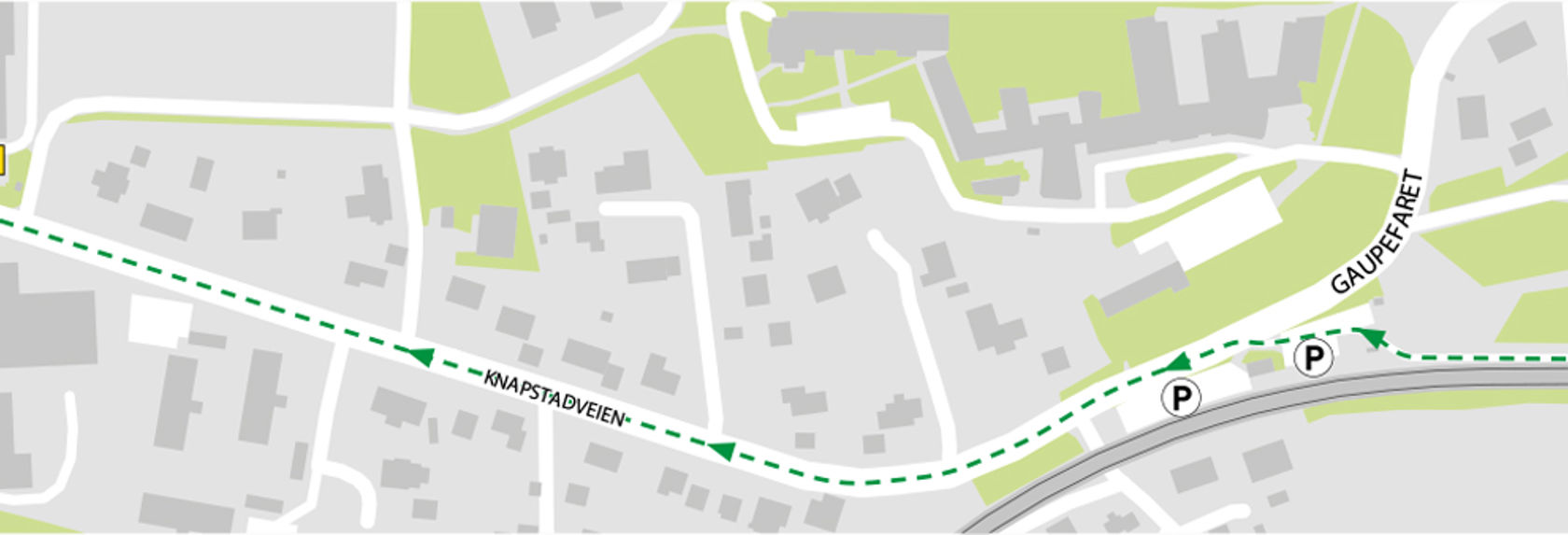 Map shows rail replacement service departs from bus stops Knapstad located in Spydebergveien. 