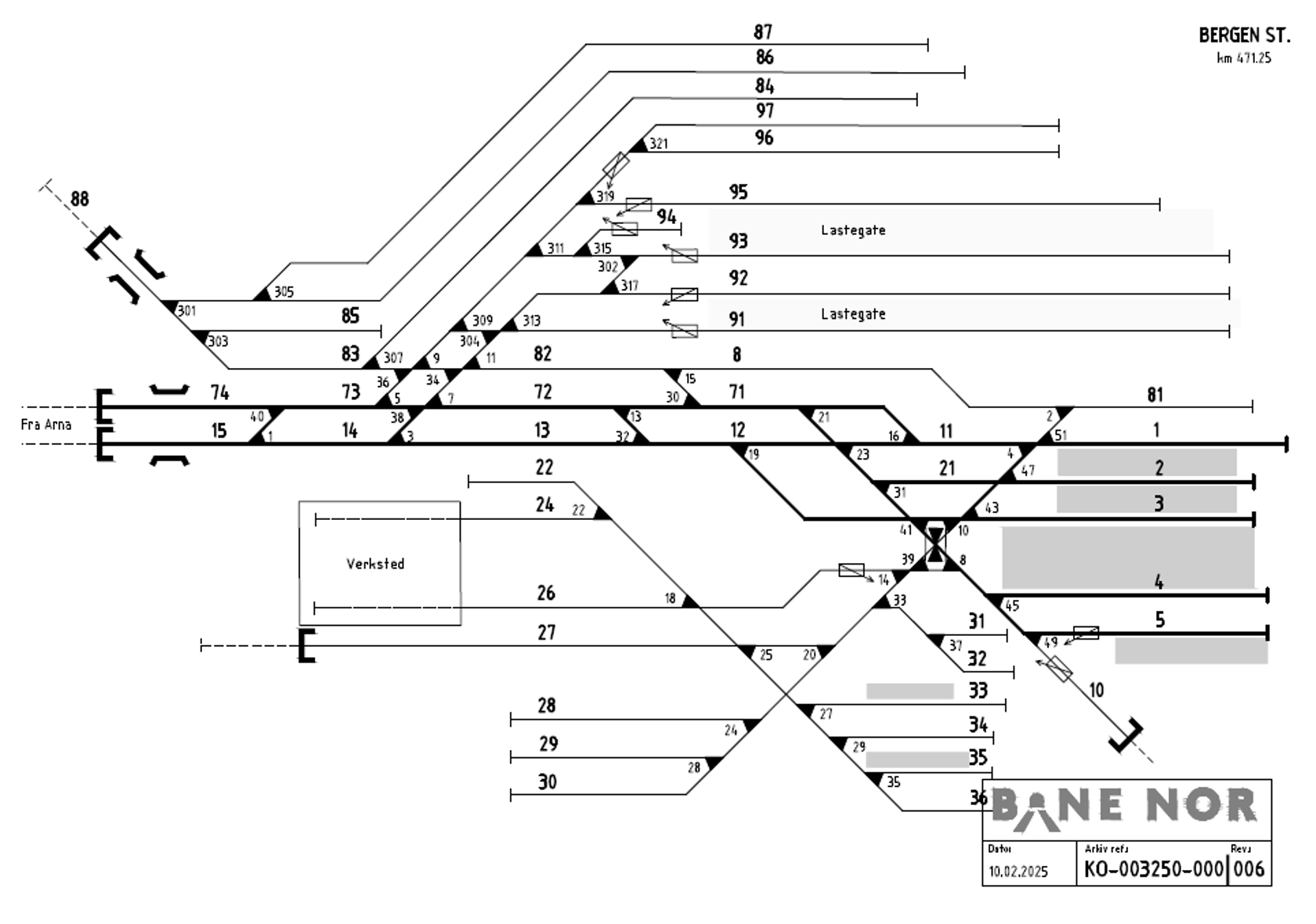 Track plan Bergen Stabling Facility