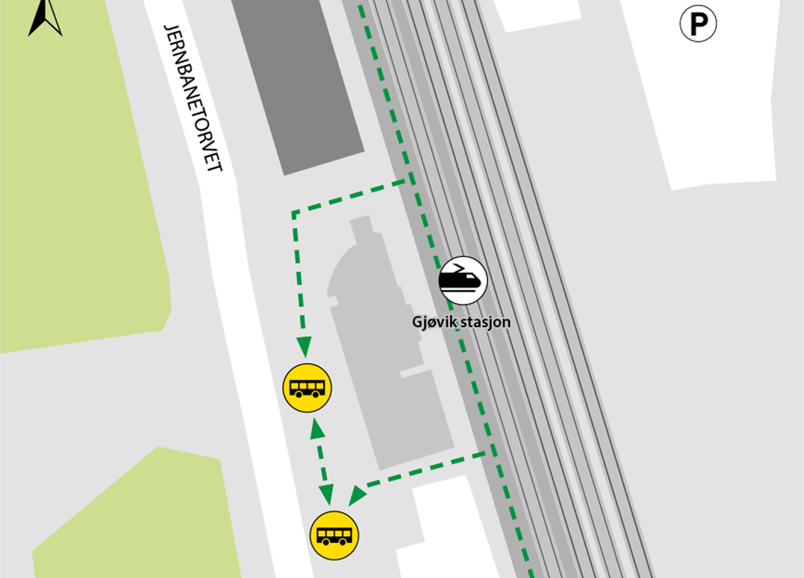 The buses run from bus stops platform C and D at Gjøvik shuttle station.