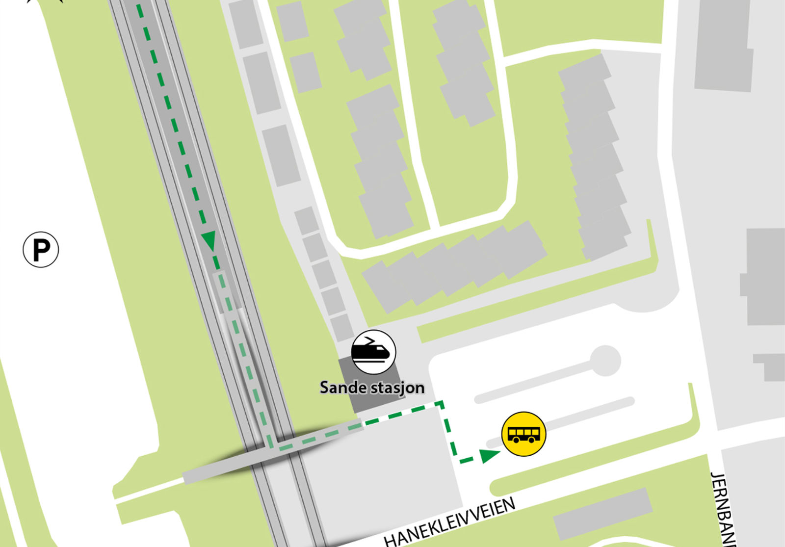 Kartet viser at bussene kjører fra bussholdeplassen Sande stasjon.