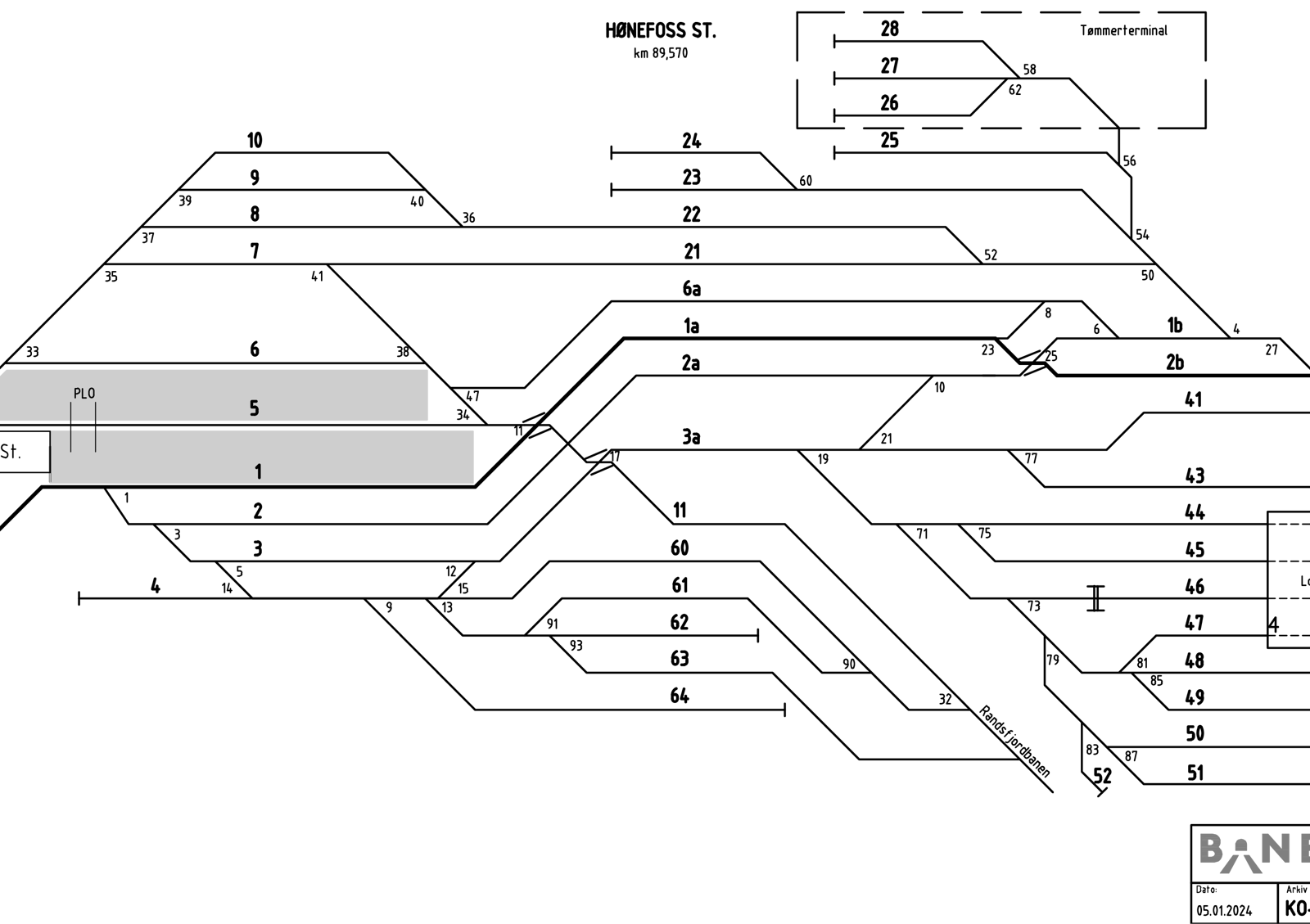 Track plan for Hønefoss station